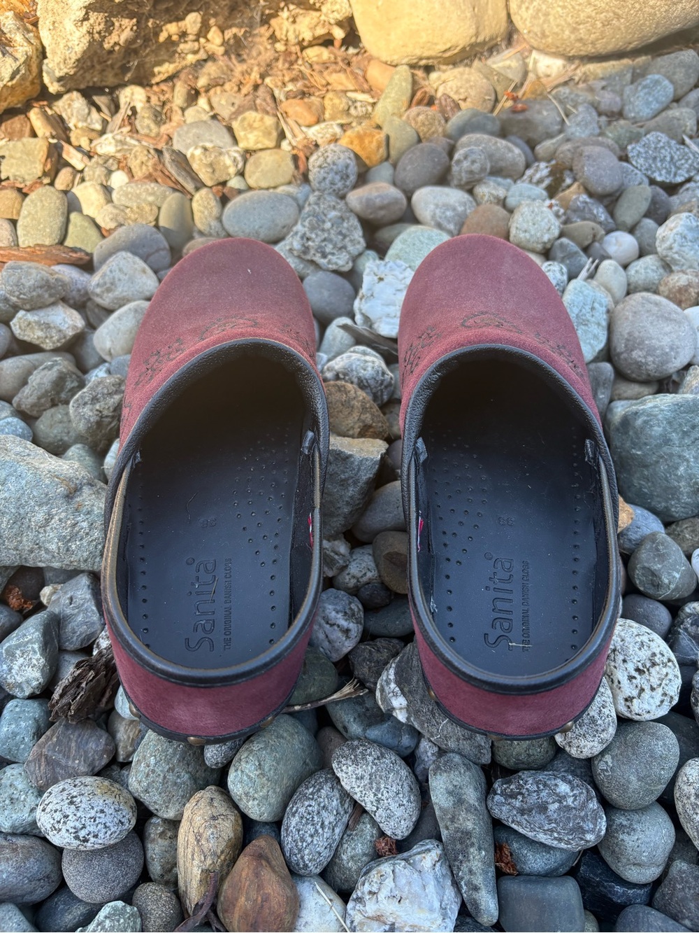 Sanita Burgundy Suede Studded Clogs 38 - Picture 5 of 6